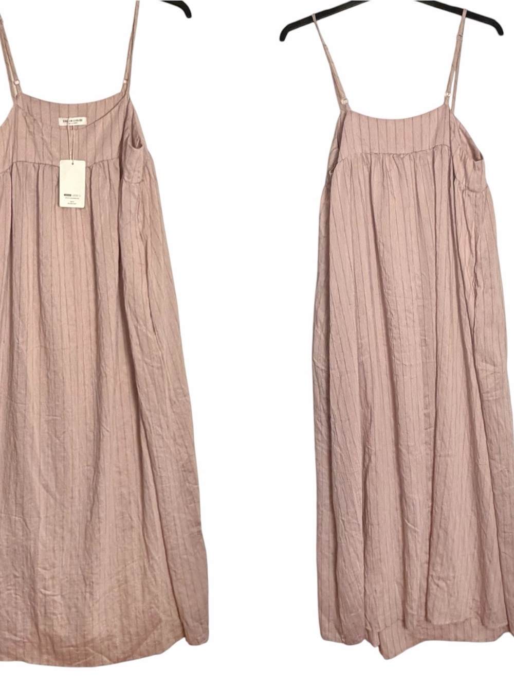 NEW Shein Leisure Soft Comfy Cami Dress Size L Pink Striped Linen Polyamide Pckt
